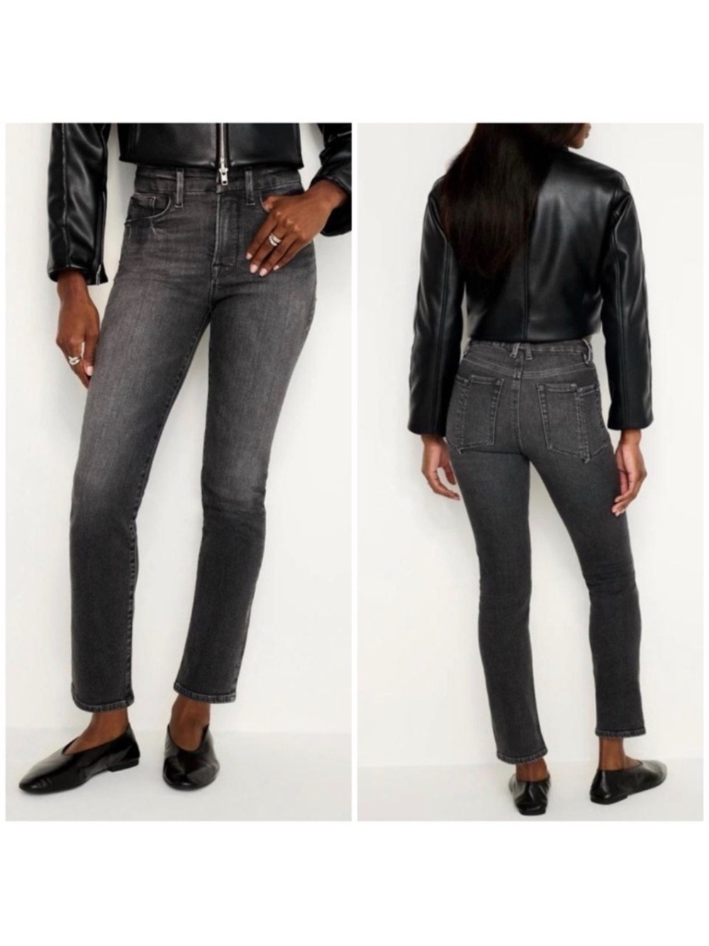 Good American Good Legs Mid Rise Straight Leg Split Back Jeans in Black 266